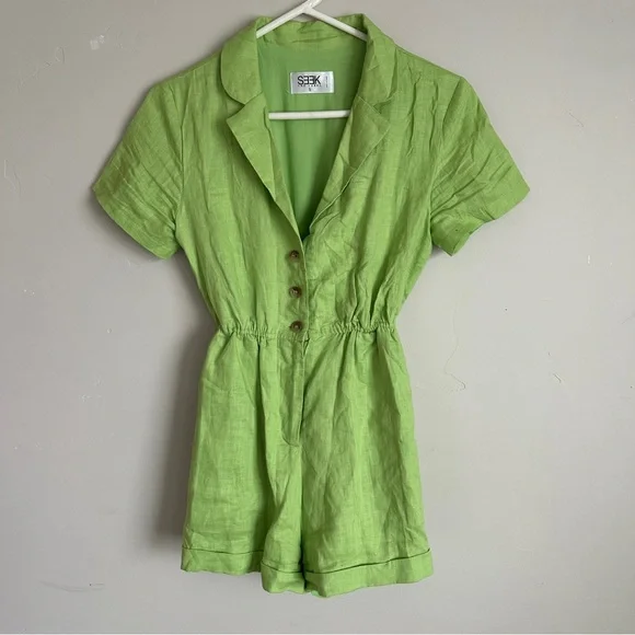 SEEK The Label Lime Green Linen Romper – Women’s Size S - Picture 1 of 4